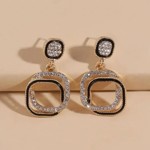 Rhinestone Decor Geometric Earrings - Picture 2 of 3